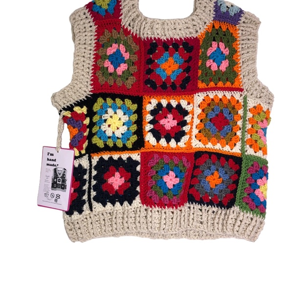 Multicolor Patchwork Oversized Chunky Crochet Pullover Sweater Vest - Picture 7 of 15